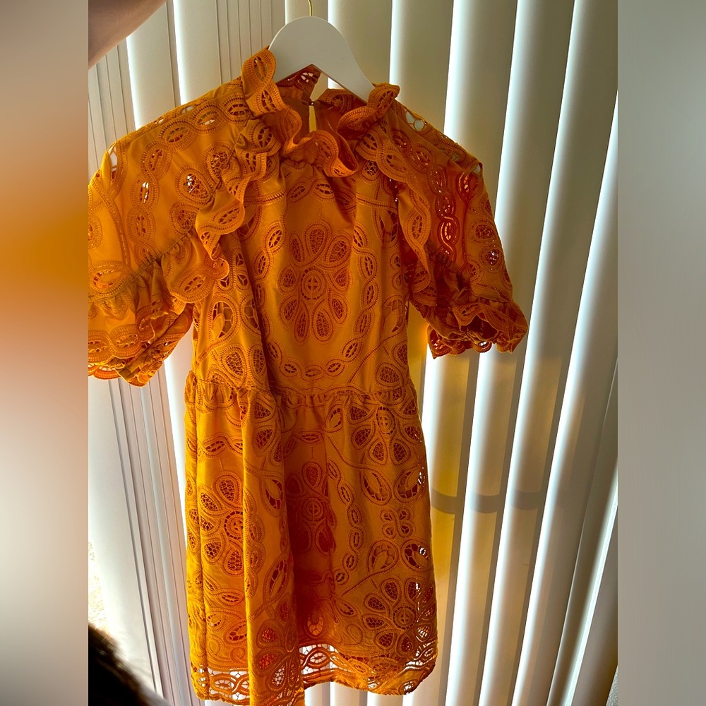 Sézane Vibrant saffron/mustard Orange eyelet Dress